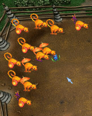 Assorted Zerbels from Zoombinis: Island Odyssey (2002), featuring all possible feet and tail types in the game. (credit: myabandonware.com)