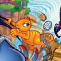 Zerbel on the box art of Zoombinis: Island Odyssey (2002), revealing the lack of ears and general mammalian appearance.